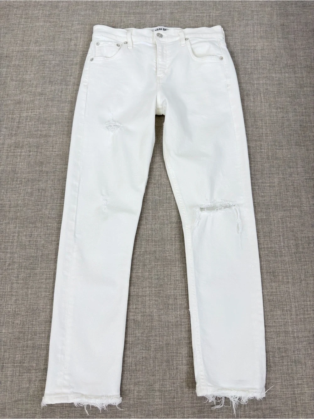 Agolde White Straight-Leg Distressed Jeans
